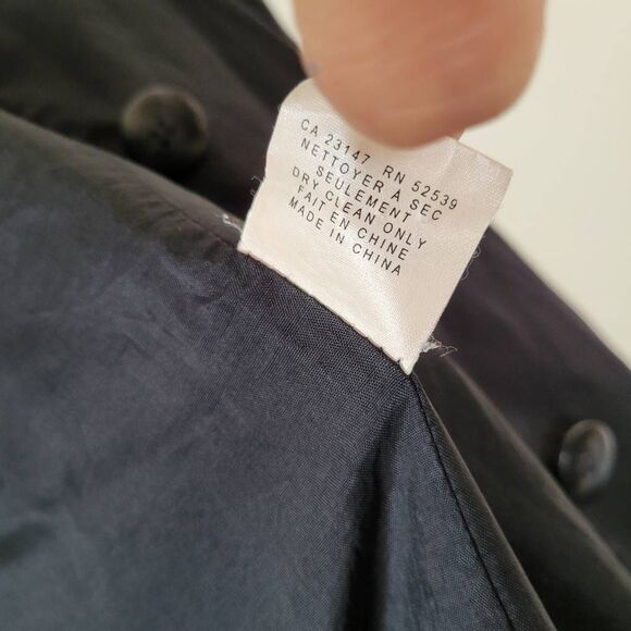 Talbots Black Cotton Blend Trench Coat Minimalist Classic Academia Jacket L - Picture 8 of 9